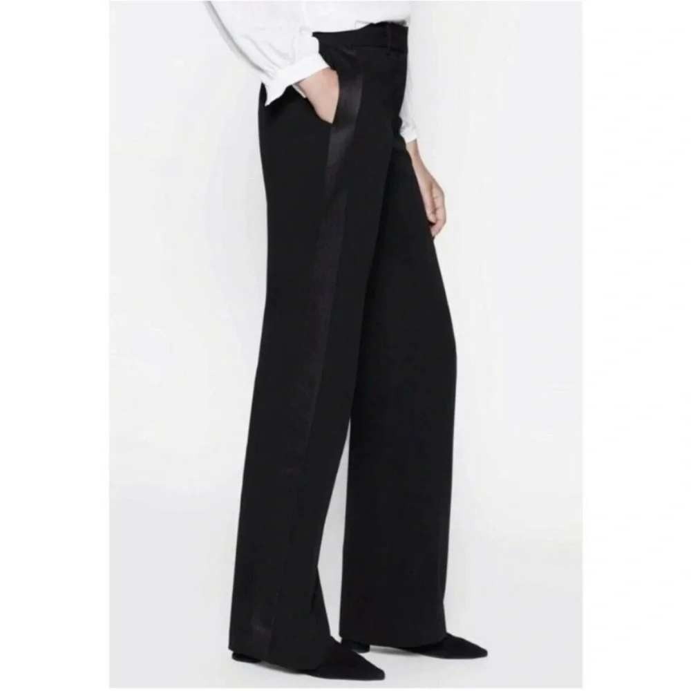 Equipment Hagan Wide Leg Tuxedo Stripe Dress Pants Size 8 Black Career Chic Wool